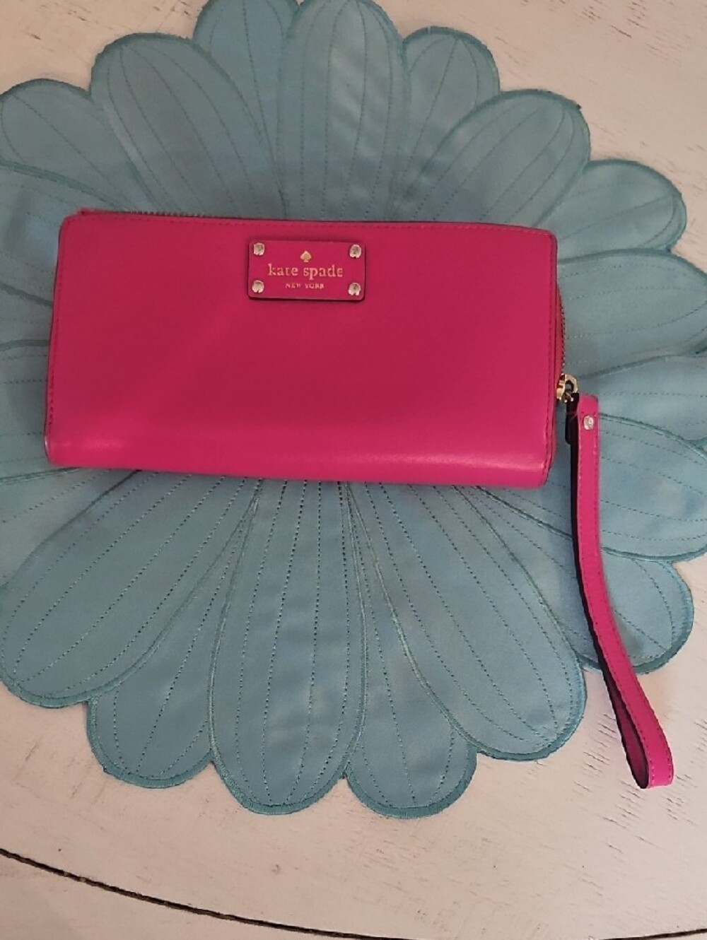 kate spade Bright Pink Zip-Around Leather Wristlet Wallet